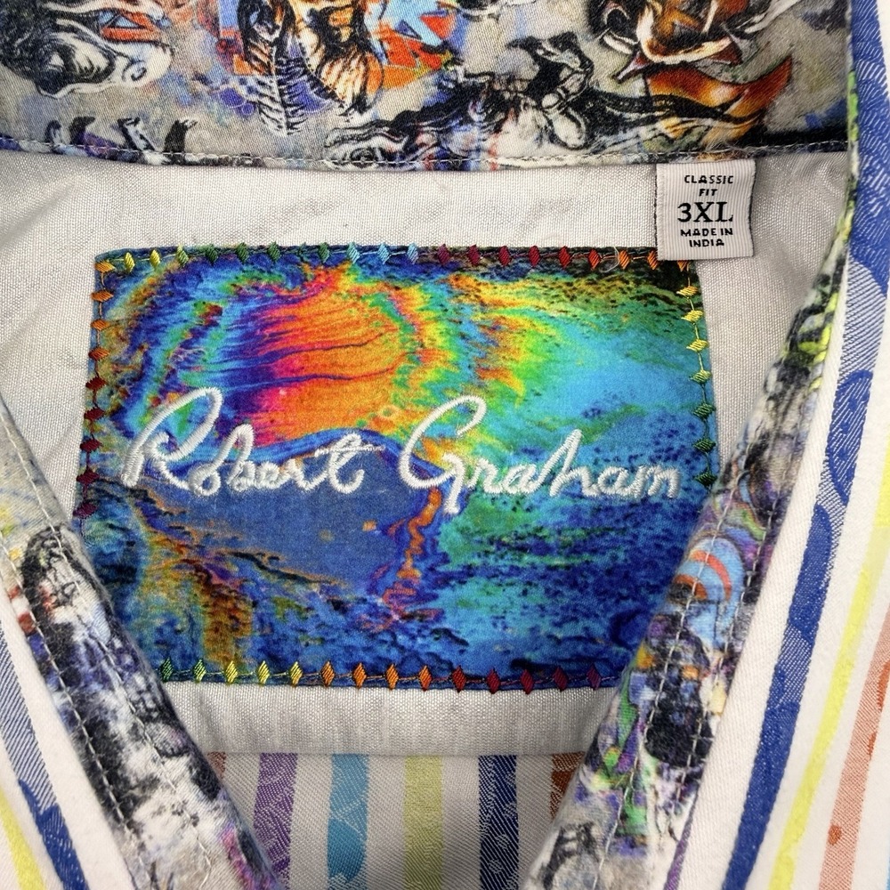 Robert Graham L/S‎ Colorful Stripes Paisley Shirt Men's 3XL Dinosaur Flip Cuff - Picture 6 of 7